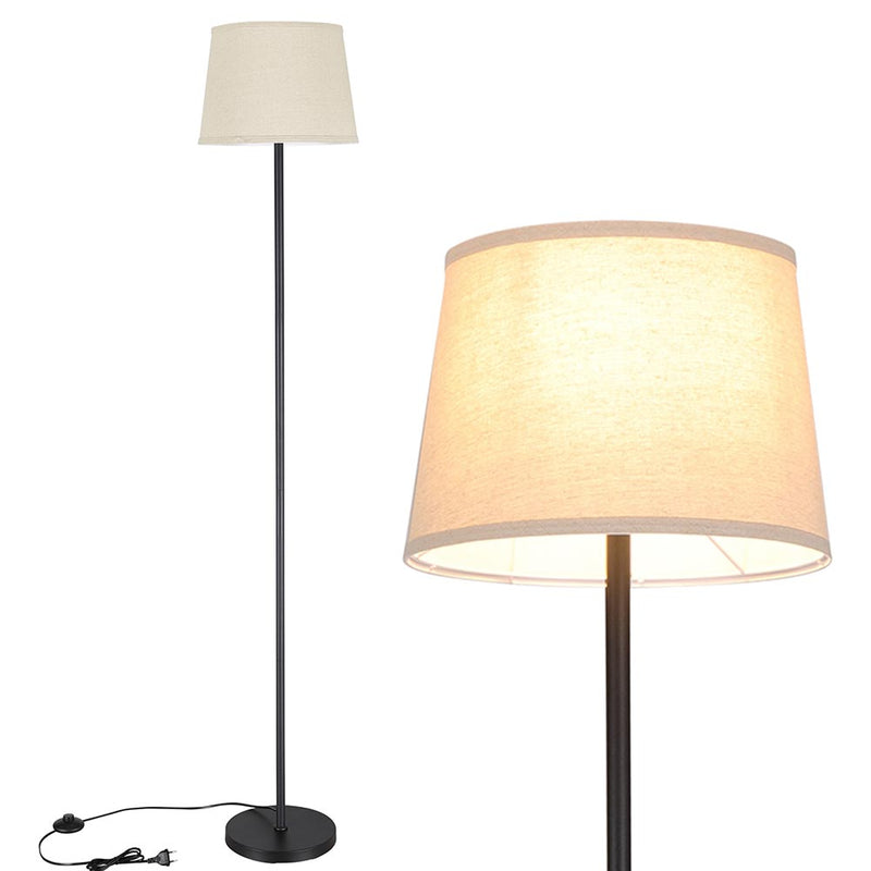 Lampada Piantana Terra Design Moderno Paralume E27 Tessuto e Metallo Nero-1