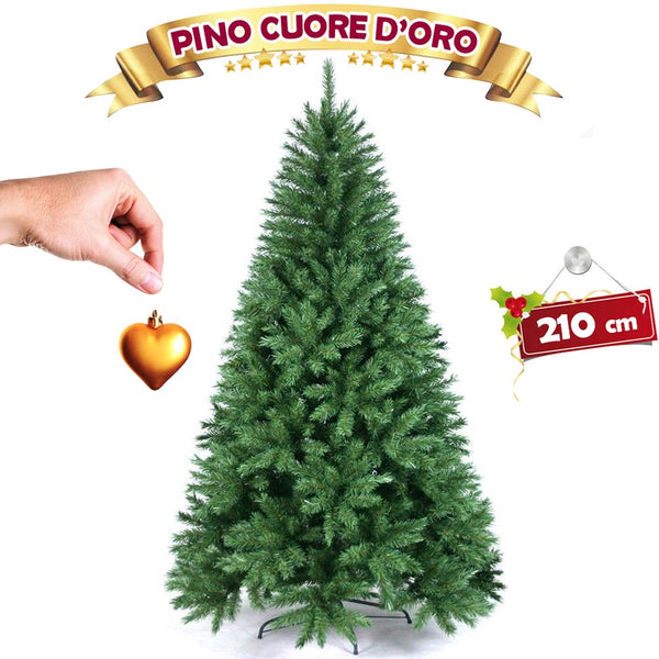 Albero Di Natale 210 Cm Pino Cuore D'oro Verde Folto 975 Rami Base A Croce acquista