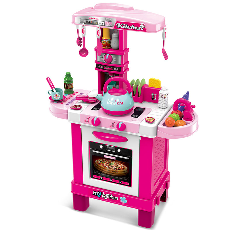 Cucina Giocattolo Bambini Luci Suoni e Bollitore Funzionante 29 Accessori Rosa-3