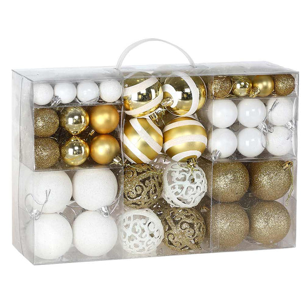 Confezione 100 Palline Natale Oro e Bianco Diametro 3/4/6 cm Addobbo Natalizio sconto