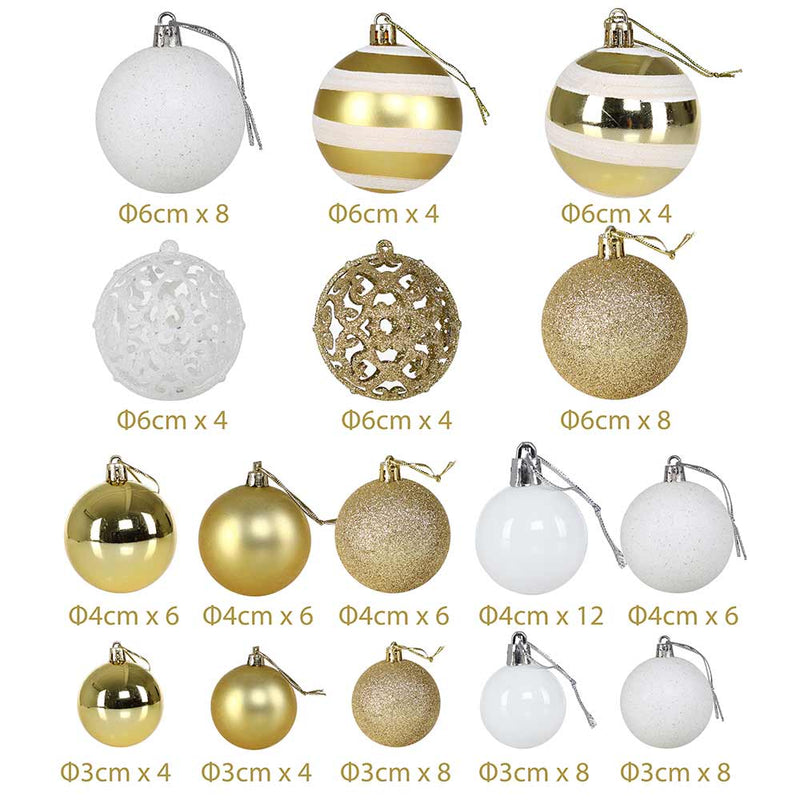 Confezione 100 Palline Natale Oro e Bianco Diametro 3/4/6 cm Addobbo Natalizio-5