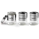 Set 3 Barattoli Porta Caffè Zucchero Sale Metallo Acciaio 750ml Accessori Cucina-1