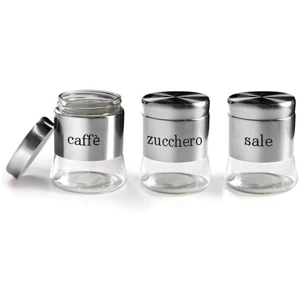 Set 3 Barattoli Porta Caffè Zucchero Sale Metallo Acciaio 750ml Accessori Cucina sconto