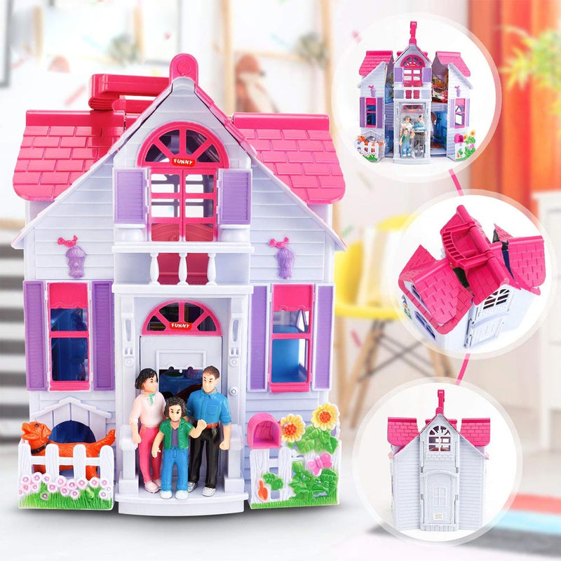 Casa delle Bambole Giocattolo Bambini Portatile 3 Personaggi e Accessori Gioco-2