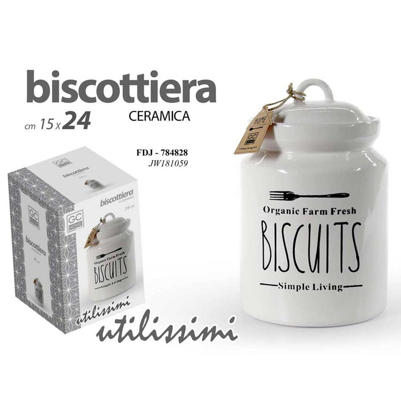 Biscottiera Barattolo per Biscotti Muffin Dolci in Ceramica Bianca con Scritte-2