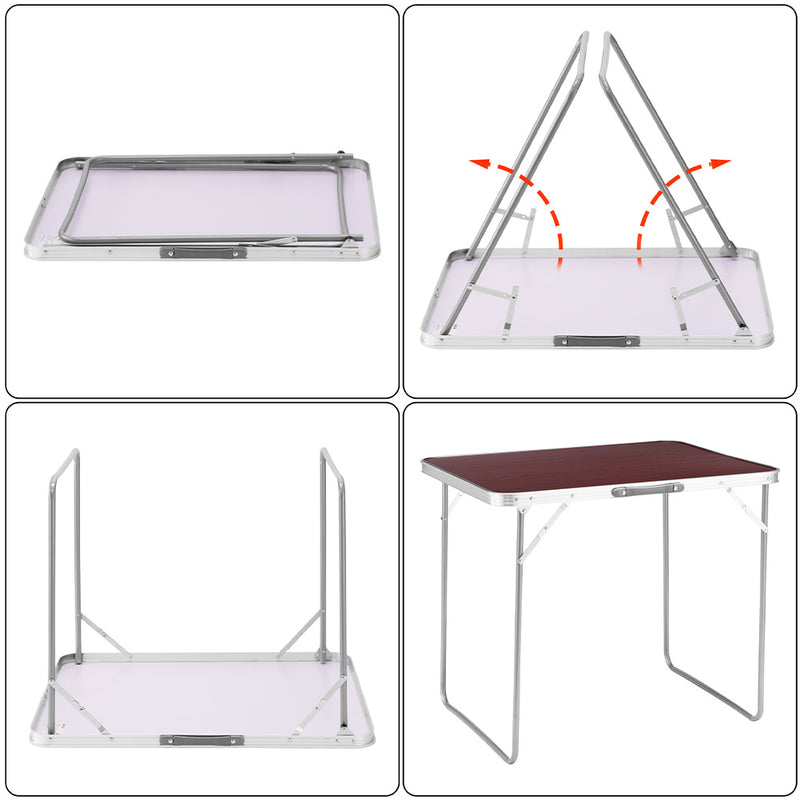 Tavolo Campeggio Picnic con Maniglia Effetto Legno 60x80x68cm Pieghevole Esterni-4