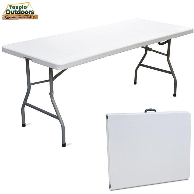 Tavolo Catering Rettangolare Pieghevole 183x76x72cm in Resina e Metallo Bianco-5