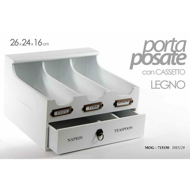 Portaposate Cucina 3 Scomparti con Cassetto Portatovaglioli e Porta Cucchiaini-4