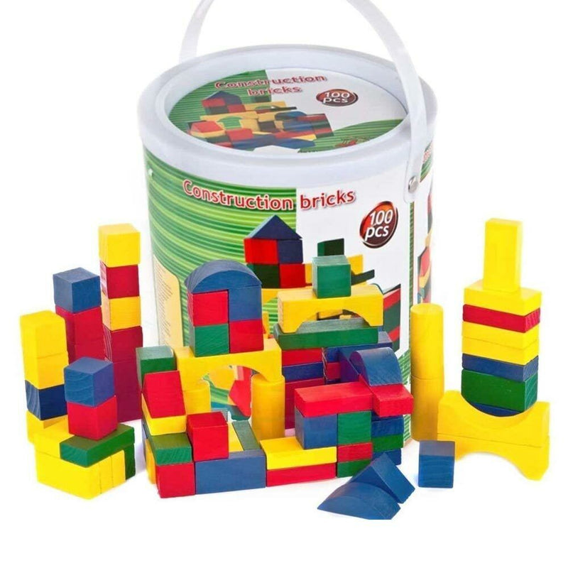 Playset Costruzioni in Legno 100 Mattoncini Giocattolo Bambini Gioco Educativo-4