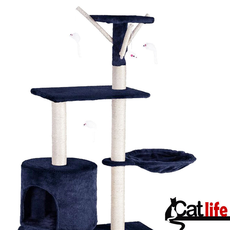 Tiragraffi per Gatti Albero Sisal Parco Giochi Gioco Gatto Tira Graffi Blu Scuro-4