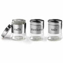 Set 3 Barattoli Porta Caffè Zucchero Sale Metallo Acciaio 750ml Accessori Cucina-2