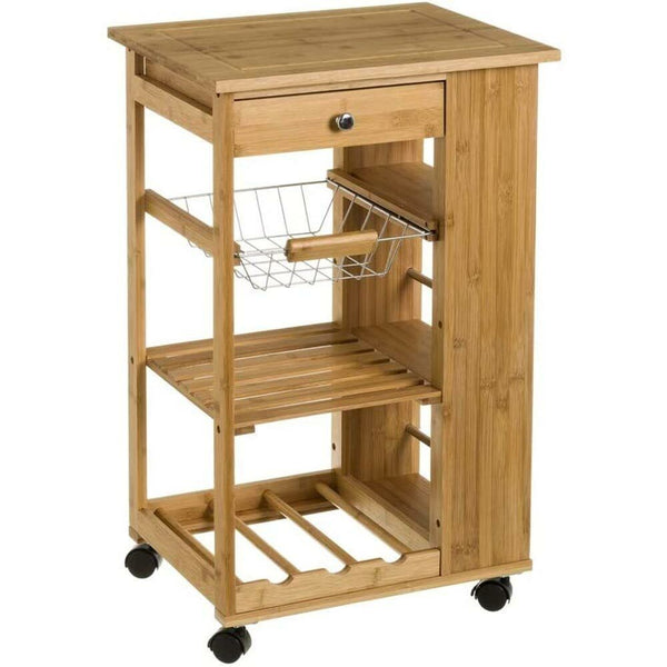 Carrello Cucina legno Bambu Cassetto Cestello Portabottiglie 3 Ripiani Laterali acquista