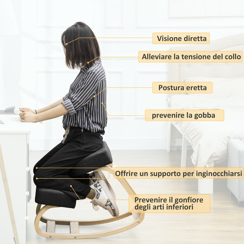 Sedia Ergonomica con Inginocchiatoio 51x69x58 cm in Betulla e Poliestere Nero  -5