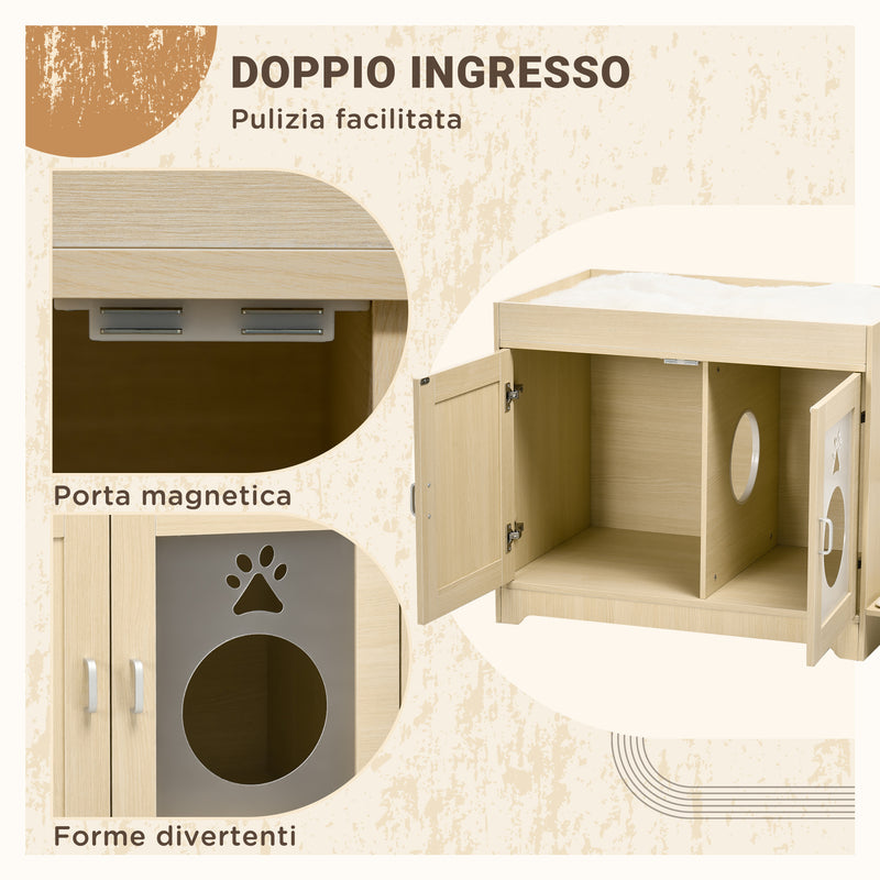 Mobile Lettiera Casetta Cuccia per Gatti con Albero Tiragraffi 107x54x70 cm Rovere -6