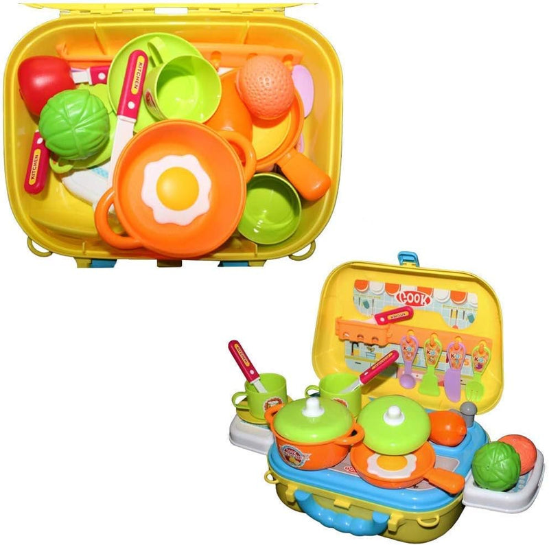 Valigetta Cucina Giocattolo Bambini con Fornello 20 Accessori Gioco e Tracolla-1