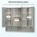 Armadietto a Specchio per Bagno con Ripiani Regolabili 3 Porte e Mensola 90x15x75 cm Grigio   -6