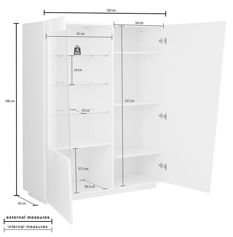 Vetrina 2 Ante 120x43x146 cn Vega Bianco Lucido  -4