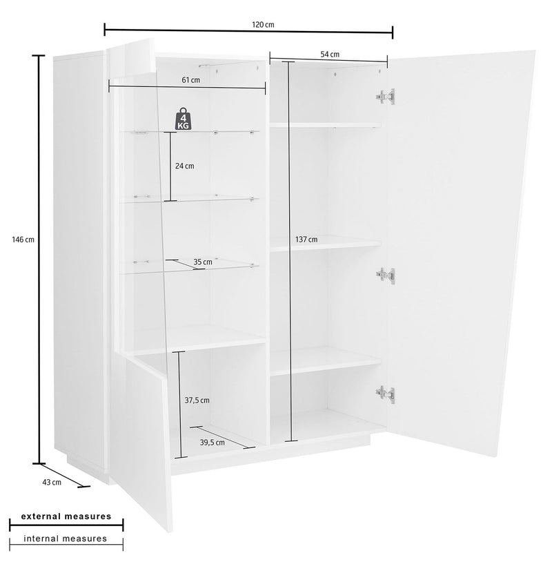 Vetrina 2 Ante 120x43x146 cn Vega Grigio Ardesia  -4