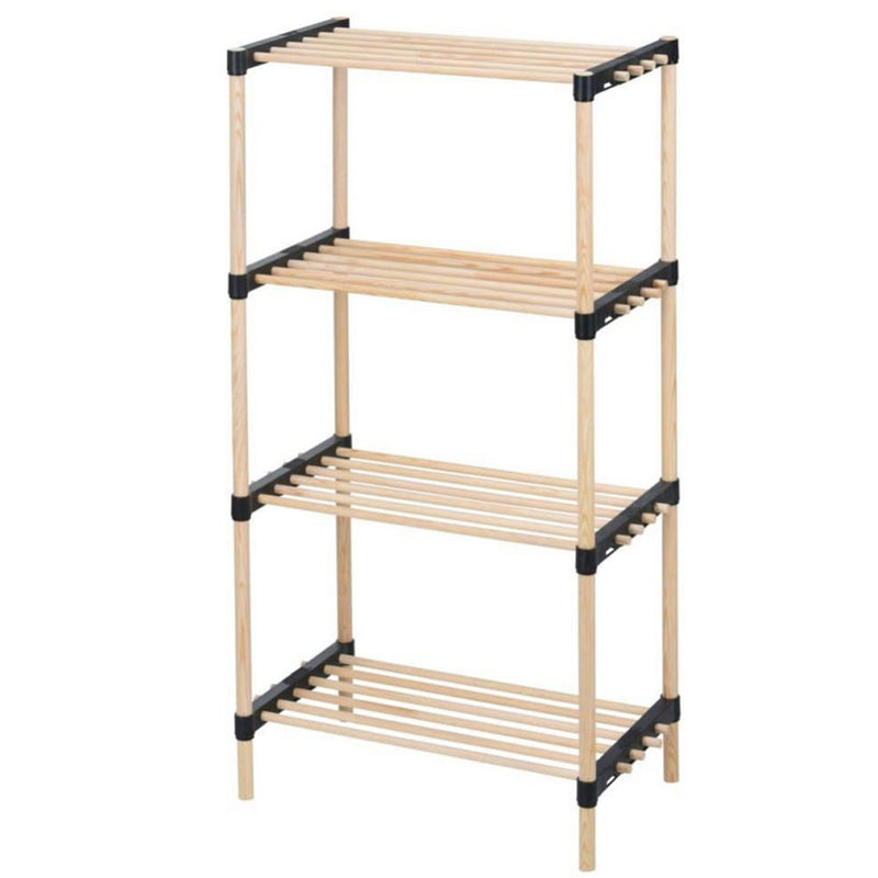 Scaffale Modulare Multiuso Bagno Mensole 4 ripiani Bambù Salvaspazio 48x28x93cm-3