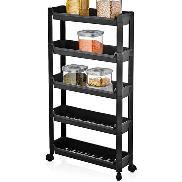 sconto Carrello Slim Salvaspazio da Cucina Bagno Carrellino Portaoggetti 5 Ripiani Nero