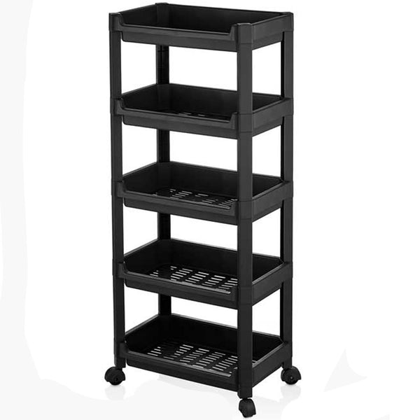 Carrello Salvaspazio Cucina Bagno Scaffale Portaoggetti Multiuso Nero 5 Ripiani sconto