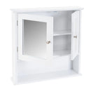 Mobile a Muro da Bagno Pensile con Griglia e Specchio Legno Bianco 56x13x58H cm-2