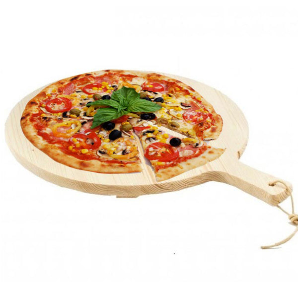 Tagliere Per Pizza Rotondo 38 cm In Legno Di Abete Con Manico Affettati Cucina sconto