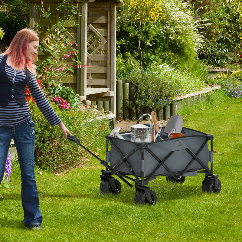 Carrello da Giardino Carico max 70kg con Maniglia Telescopica in Metallo e Tessuto Oxford Grigio-2