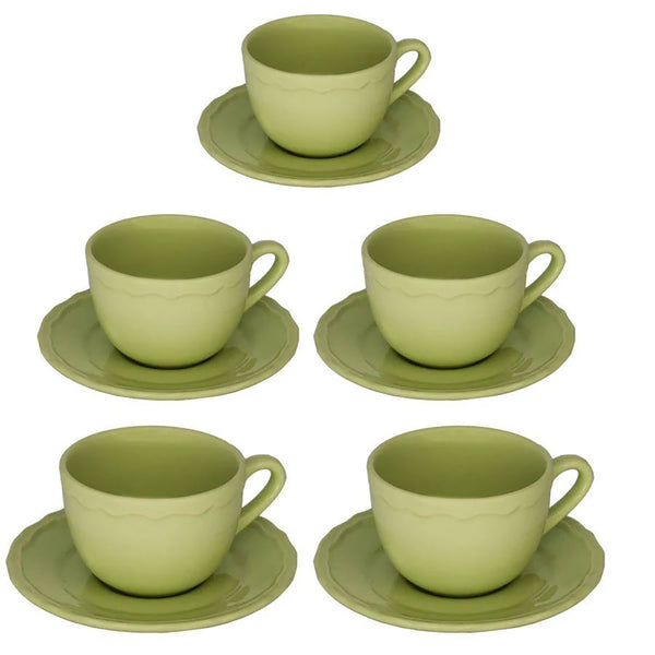 Set 5 Tazze da The con Piattino Ø9,5xh7 cm in Gres Porcellanato Juliet Verde Pastello sconto