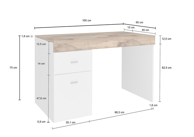 Scrivania 1 Anta 1 Cassetto 100x60x75 cm Sliding Bianco Lucido e Acero Pereira-4
