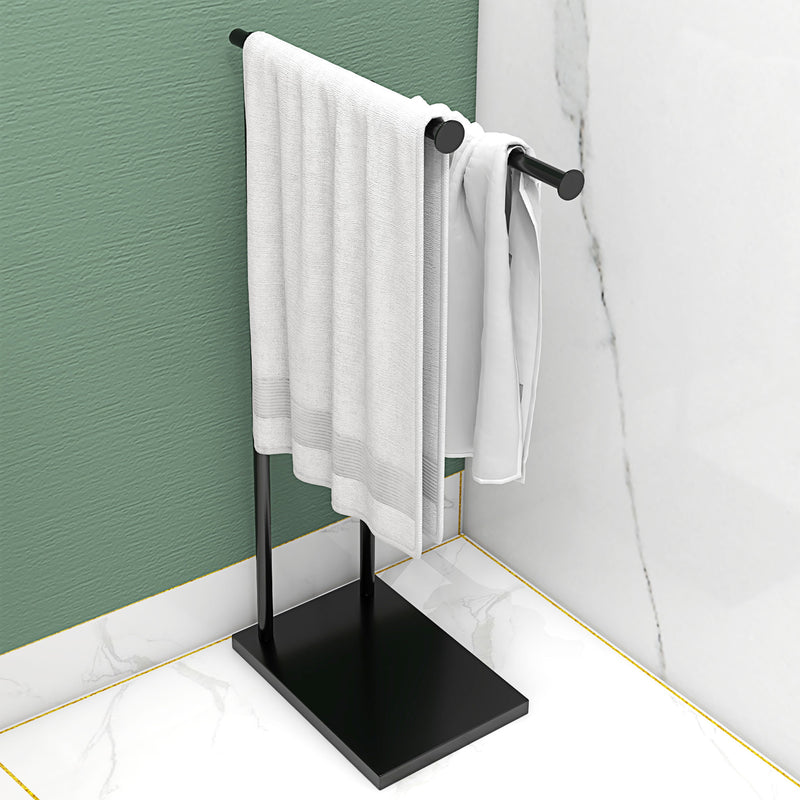 Piantana Portasciugamani da Bagno da Terra Autoportante 2 Bracci in Metallo 35,5x20x78 cm Nero-7