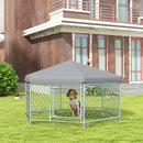 Recinto per Cani Taglia Grande 2,1x1,85x1,2m Tetto in Tessuto Oxford Anti UV Argento e Grigio-2