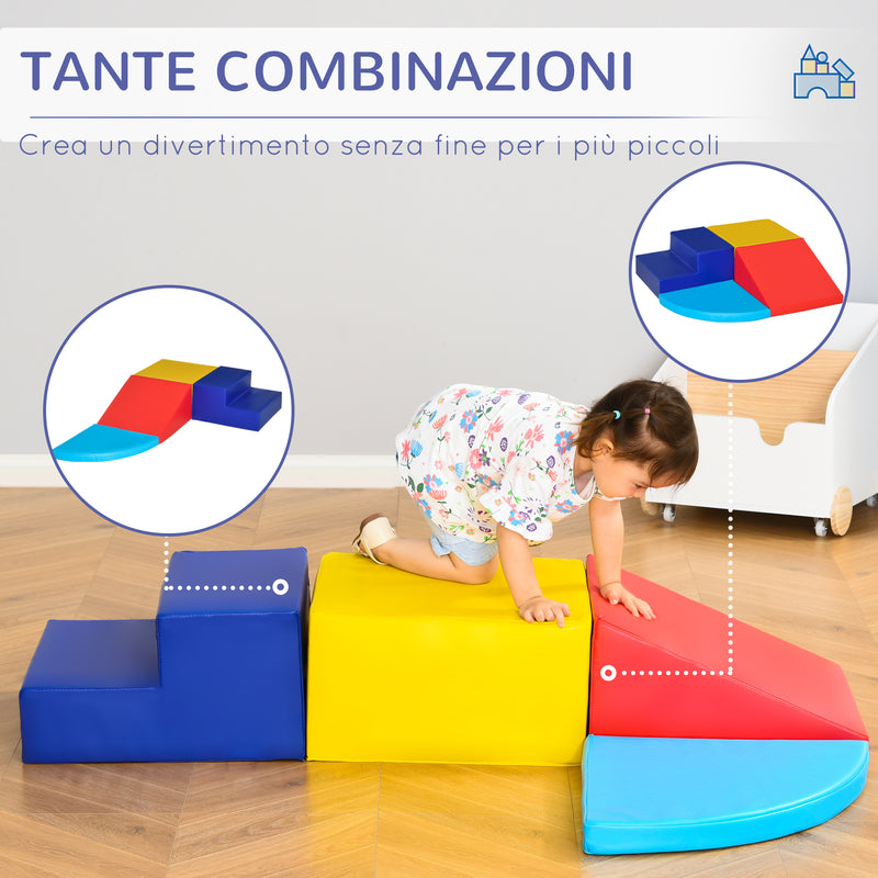 Set 4 Blocchi Costruzioni Morbide Modulabili per Bambini Multicolore  -6