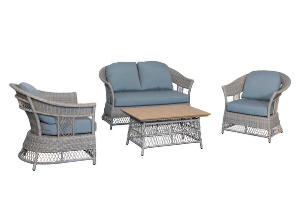 Set Salotto da Giardino Divano 2 Poltrone e Tavolino in Rattan Jefferson Grigio sconto