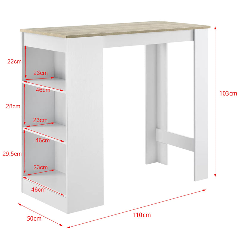 Tavolo Consolle Alto da Bar con 3 Ripiani Bianco e Quercia Penisola Cucina-4