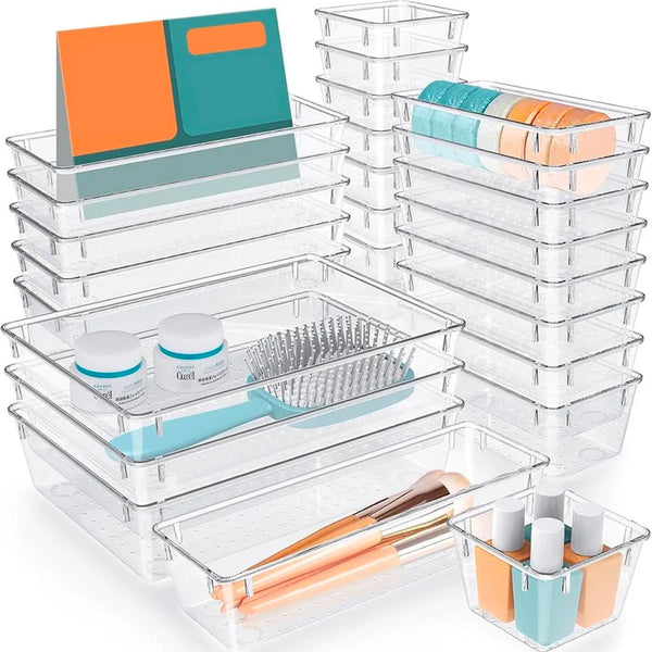 prezzo Set 25 Contenitori Organizer per Cassetti in Plastica Trasparente Divisorio Salvaspazio