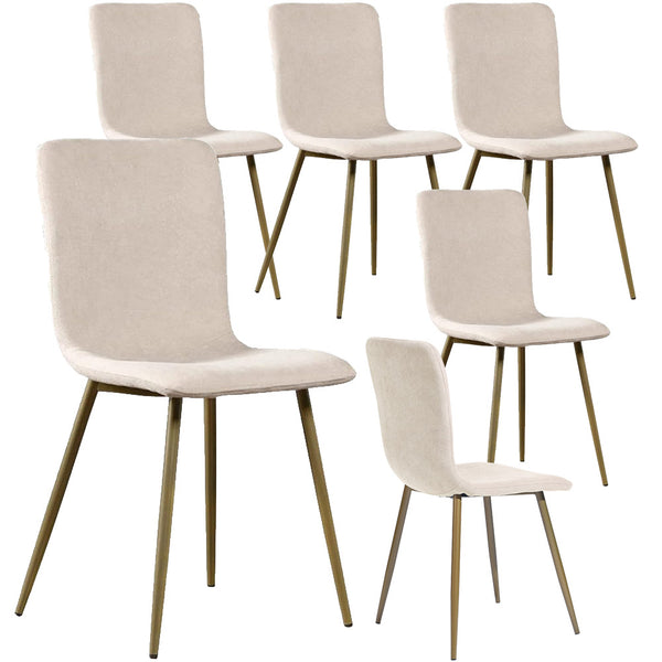 prezzo Set 6 Sedie per Sala da Pranzo Beige con Gambe Acciaio Dorato Seduta Ergonomica