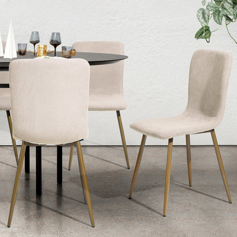 Set 6 Sedie per Sala da Pranzo Beige con Gambe Acciaio Dorato Seduta Ergonomica-4