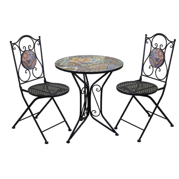 Set Tavolino e 2 Sedie Ø60xh71 cm in Metallo con Mosaico Galatone Nero online