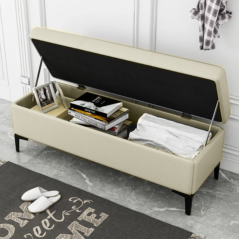 Cassapanca Contenitore Ecopelle Divano Panca Pouf con Piedini in Metallo Beige-2