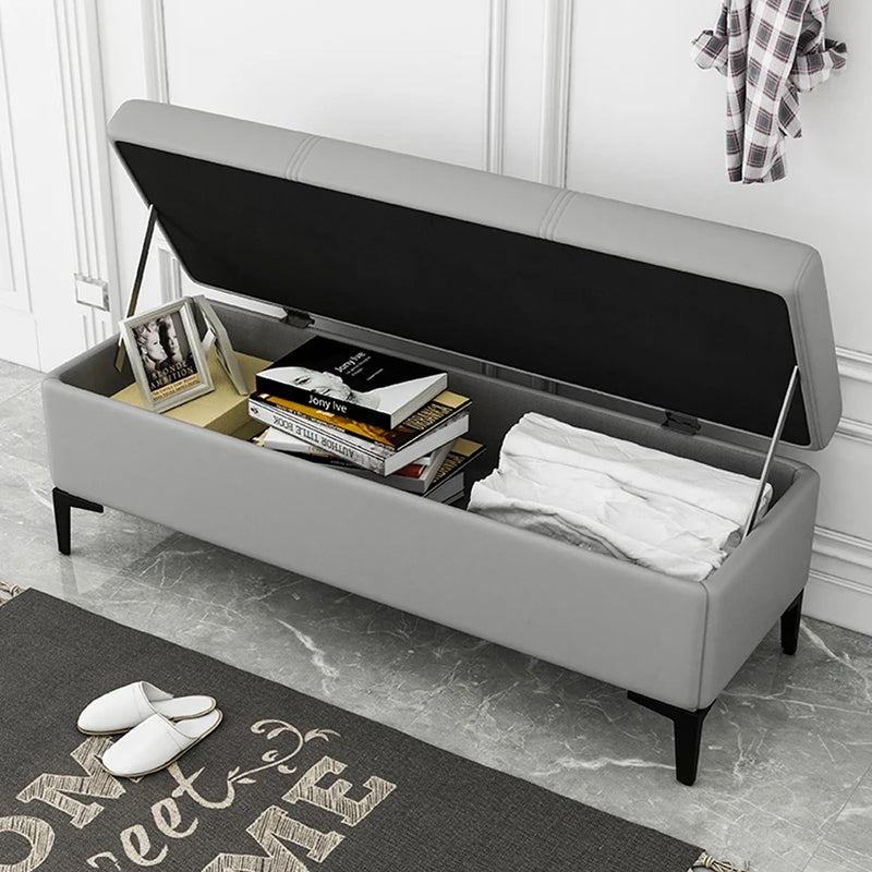 Cassapanca Contenitore Ecopelle Panca Pouf con Piedini in Metallo Grigio Chiaro-2