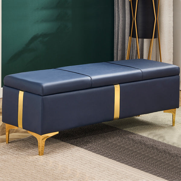 prezzo Cassapanca Contenitore Blu in Ecopelle con Piedini in Metallo Oro Panca Pouf