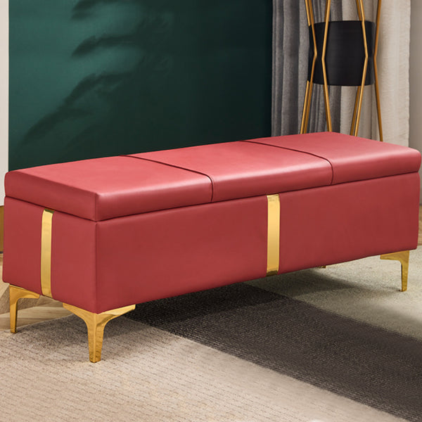 Cassapanca Contenitore Rosso in Ecopelle con Piedini in Metallo Oro Panca Pouf online