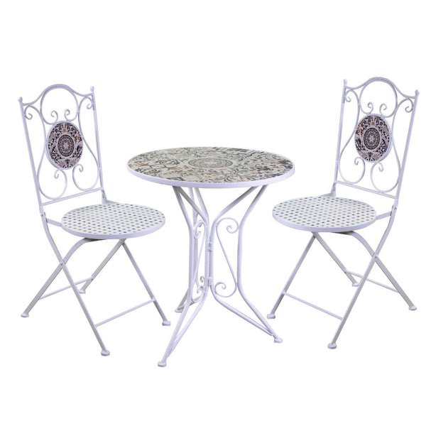 Set Tavolino e 2 Sedie Ø60xh71 cm in Metallo con Mosaico Frigole Bianco acquista