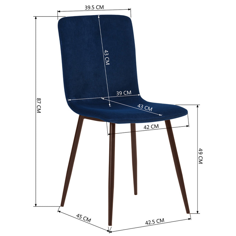 Set 4 Sedie per Sala da Pranzo in Velluto Blu con Gambe Nere Seduta Ergonomica-3