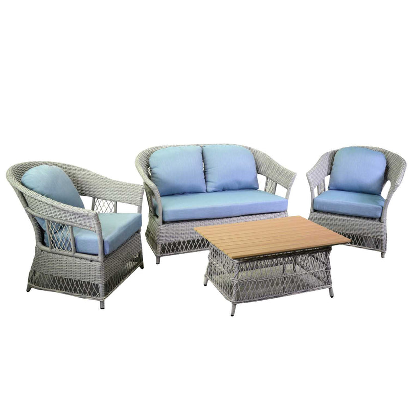 Set Salotto da Giardino Divano 2 Poltrone e Tavolino in Rattan Jefferson Grigio-6