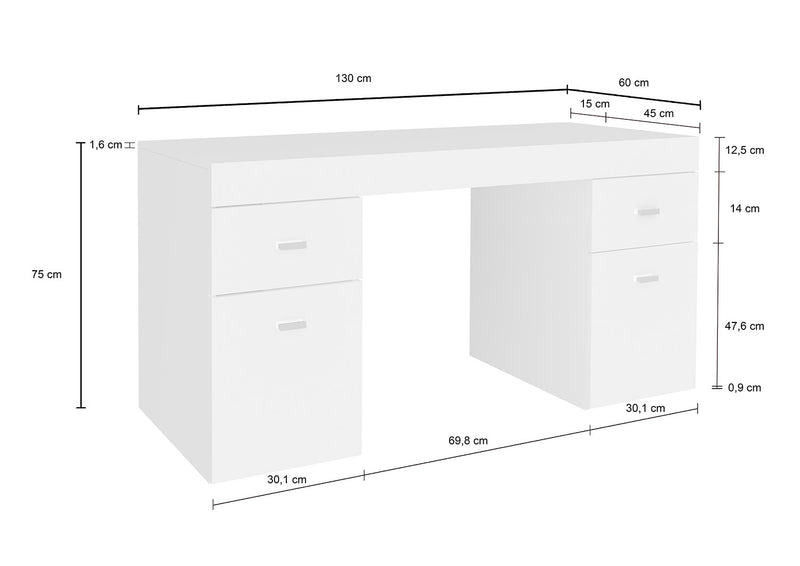 Scrivania 2 Ante 2 Cassetti 130x60x75 cm Sliding Larice bianco-4