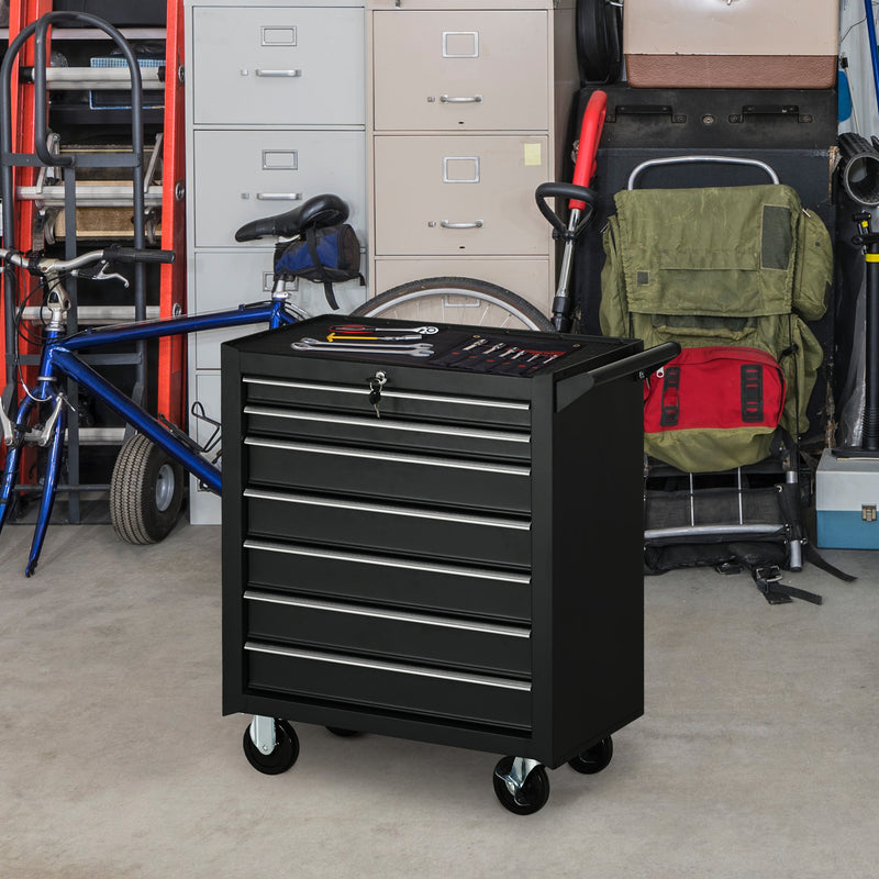 Carrello Porta Utensili da Officina con 7 Cassetti Serratura con Chiavi 69x33x75 cm Nero-2