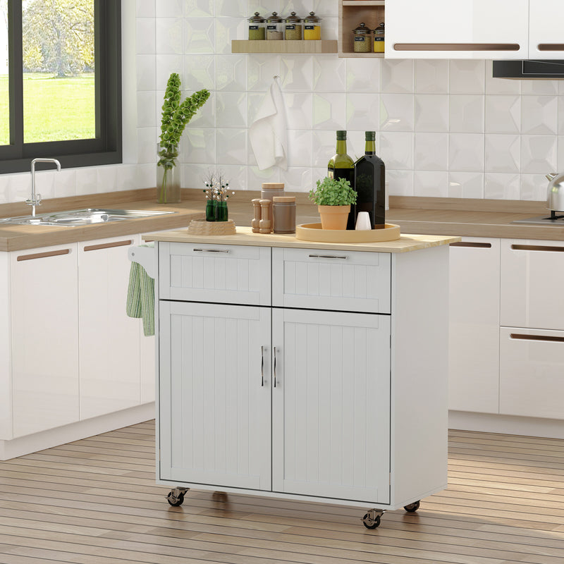 Carrello Isola da Cucina 2 Cassetti e Armadietto Piano in Legno 104x46x91 cm Grigio  -2