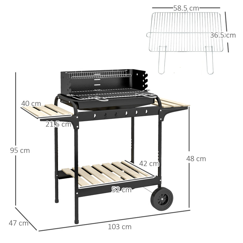 Barbecue a Carbonella 3 Ripiani e Vassoio 113x53.5x82.5 cm in Metallo Legno Nera-3